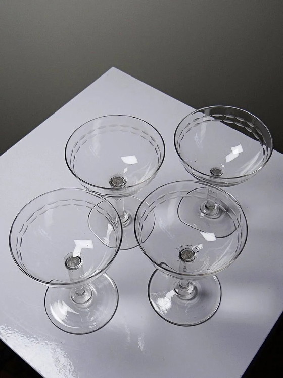 4 large engraved champagne glasses, Art Deco style from . – Glass & Decanter, Crystal (photo 6 of 7)