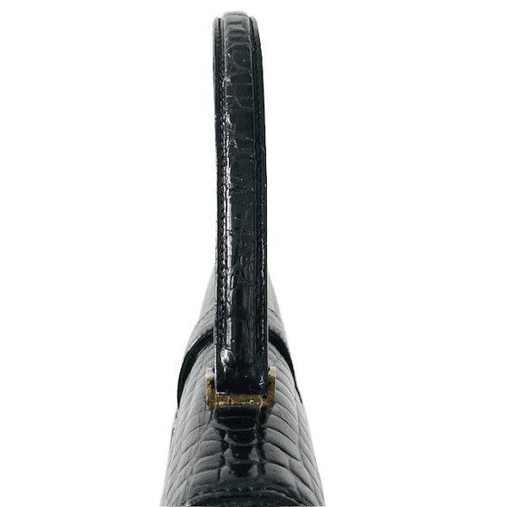 Image 1 of Sac à main vintage Vimar Paris en cuir verni noir imprimé crocodile, années 1960
