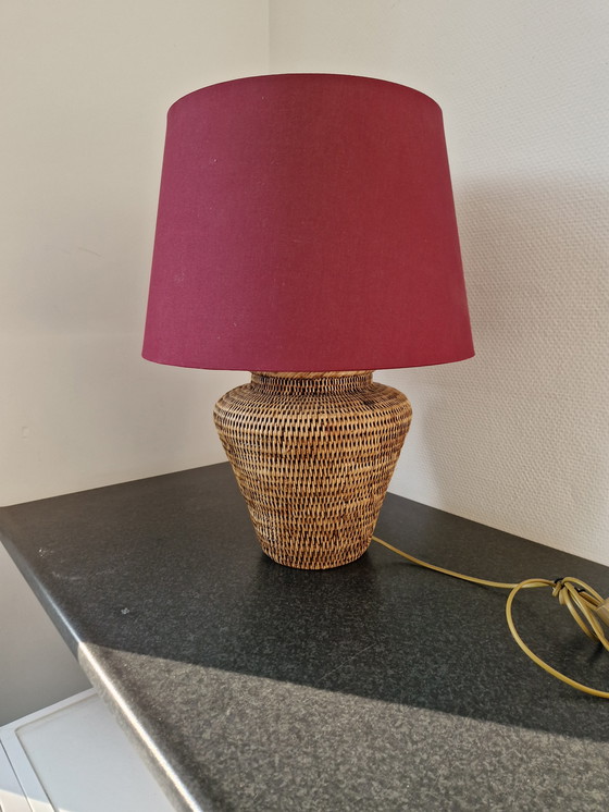 Image 1 of Vintage Wicker Boho Chic Table Lamp With