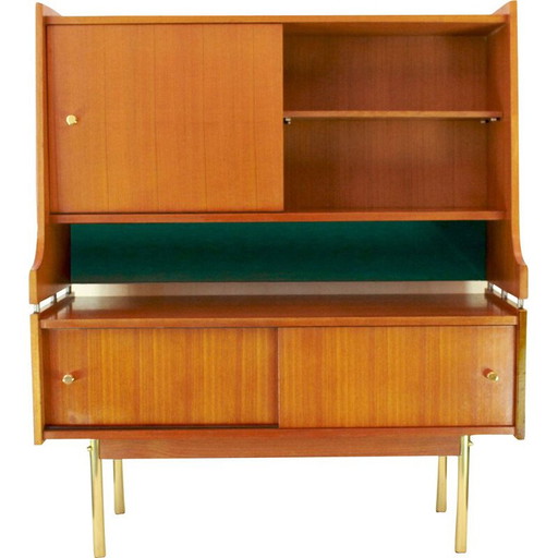 Credenza scandinava vintage in teak massello e ottone, anni '50