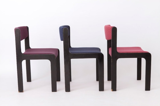 Set di 6 Sedie da Pranzo Vintage Tedesche, 1950s–1960s, Faggio Nero & Tappezzeria Pastello, Mid-Century (photo 4 of 12)