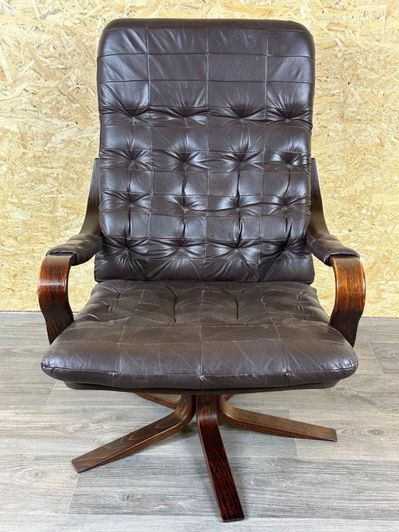 Image 1 of 60's 70's Fauteuil Easy Chair Fauteuil cuir pivotant Danish Modern Design