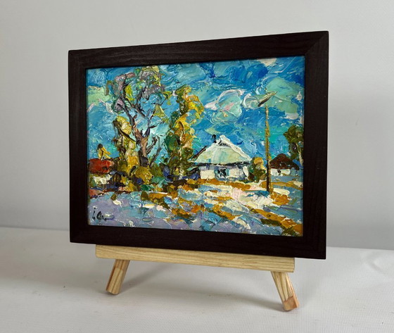 Image 1 of Original Oil Painting Day Winter Landscape The first snow fell