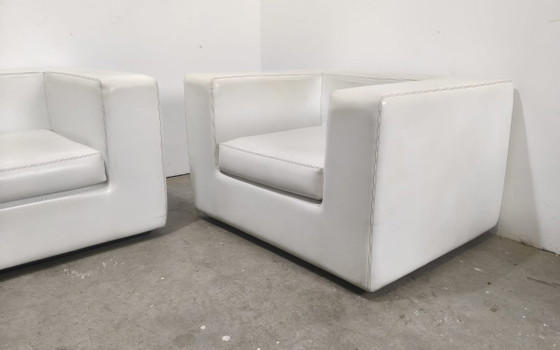 Tweezitsbank en fauteuil set, wit leer, 2 zitsbanken, Modern (foto 4 van 6)