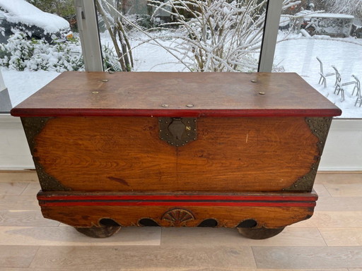 Antique Javanese chest with copper fittings