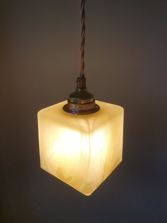 Image 1 of 2 Mid-Century Square Glass Clouded Alabaster Lamps