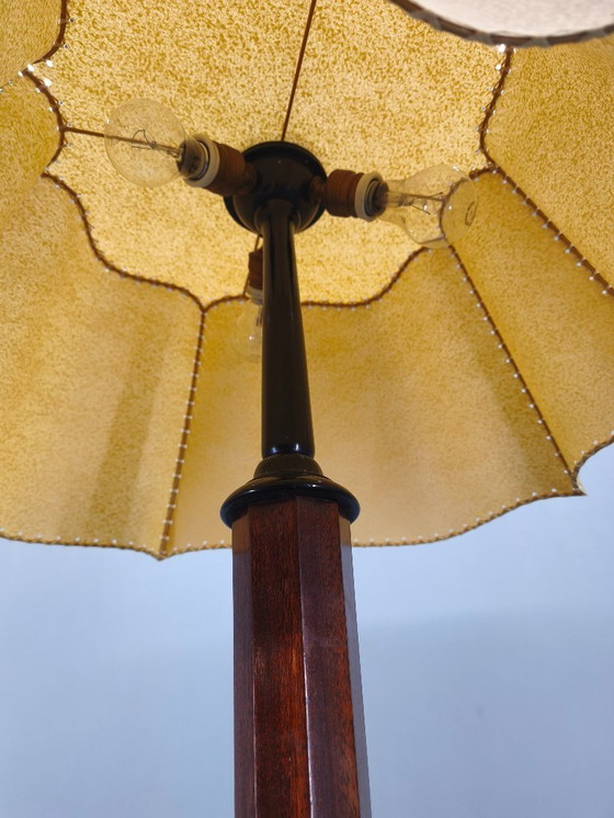 Image 1 of Lampadaire Art Déco italien avec table d'appoint, bois et métal, années 1940