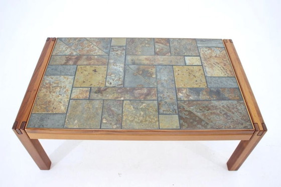 Image 1 of 1970s Danish Modern Coffee Table in Solid Teak with Inset Slate Tile Top