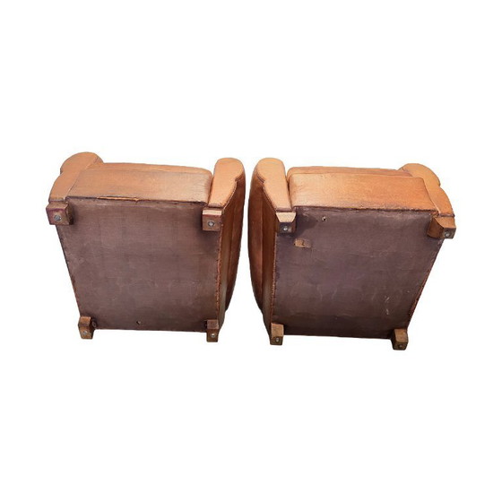 Image 1 of French Art Deco style leather club armchairs, 1950s/60s