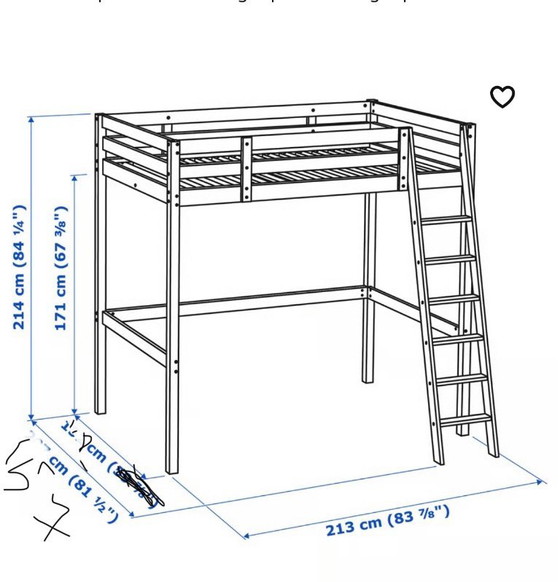 Image 1 of Cama alta de madera blanca para una persona