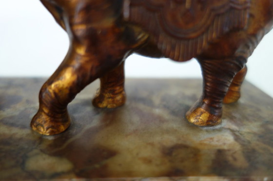 Image 1 of Coppia di fermalibri vintage a forma di elefante in marmo e oro