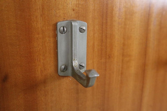 Image 1 of Modernist wall-mounted cloakroom in Teak, Aluminium & Nickel-plated Brass, 1950s