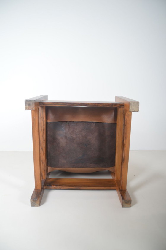 Image 1 of Set Franse zetels in olijfhout met tuigleer, jaren '70