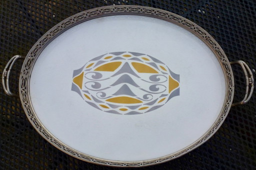Bandeja ovalada grande de estilo Art Déco, pieza decorativa poco común.