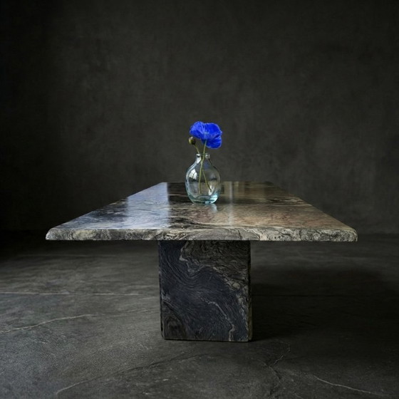 Image 1 of Large Italian Modernist Marble Coffee Table – Grey & White Veined – 1970s