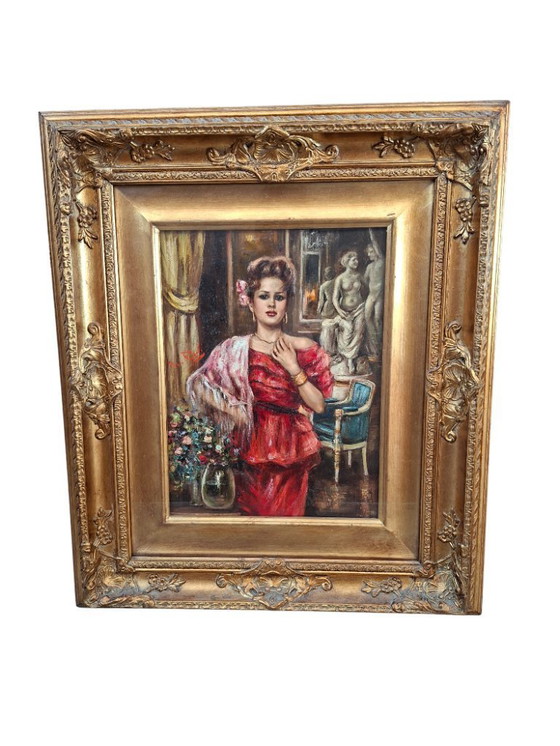 Image 1 of Splendide tableau de Franco Rispoli, école napolitaine, portrait de femme