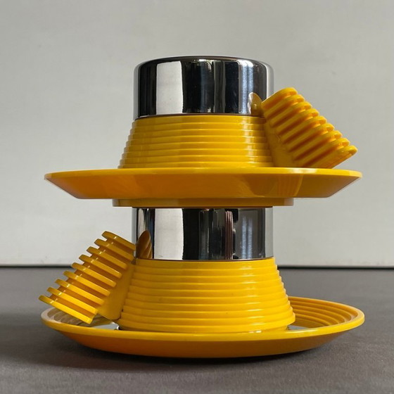 Image 1 of Service à café expresso Carlo Giannini des années 1970, modèle "Star Trek Enterprise". Acier inoxydable et polyamide jaune. Rare