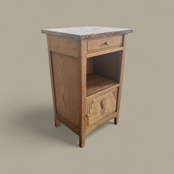 Image 1 of Meuble d’appoint style Art déco- Chêne sculpté- Années 1930