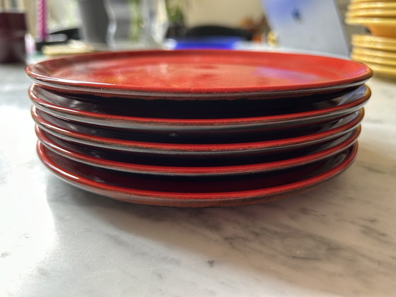 Image 1 of 5x Vintage Gebaks / Ontbijtbord Rood