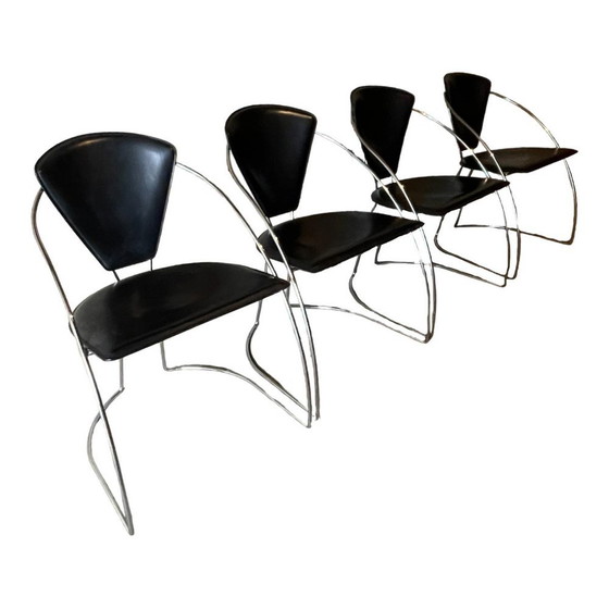 Vintage Chromed Steel & Black Skai Chairs, 1980s, Set of 4 – Dining chairs, Design (photo 4 of 6)