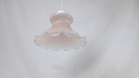 Image 1 of Lampada a sospensione vintage Venini in vetro di Murano rosa chiaro, metà anni '50