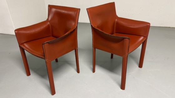 Image 1 of 6 sedie di design italiano Enrico Pellitzoni in pelle color cognac