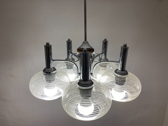 Vintage EMI Poljčane 5-Light Sputnik Chandelier, 1980s – Chrome, Glass (photo 2 of 16)