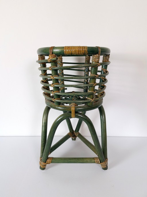 Vintage Bentwood Bamboo Plant Stand, Rattan Stand, MCM Decor
