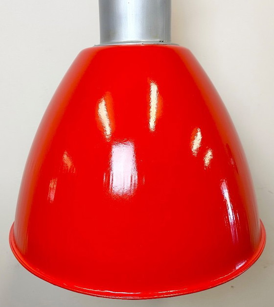 Image 1 of Large Red Painted Industrial Factory Lamp from Elektrosvit, 1960s