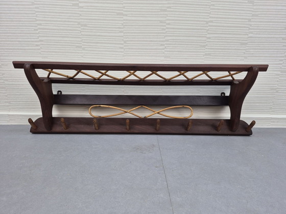 Vintage Electrimeufa? Teak/rattan Coat rack 50s, 60s., Wood, Brown (photo 3 of 10)