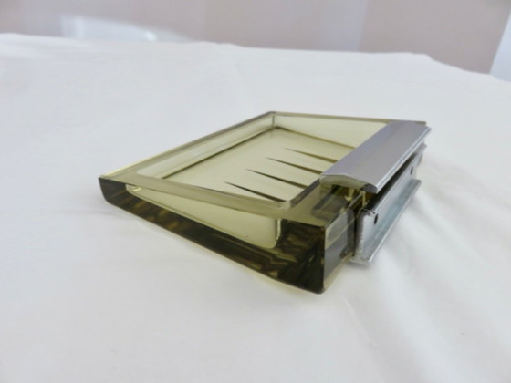 Image 1 of Wall-mounted soap dish in Murano glass and chrome-plated brass, Italy, 1970s