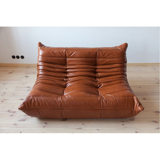 Image 1 of Ensemble salon vintage Togo en cuir marron par Michel Ducaroy pour Ligne Roset, France 1970