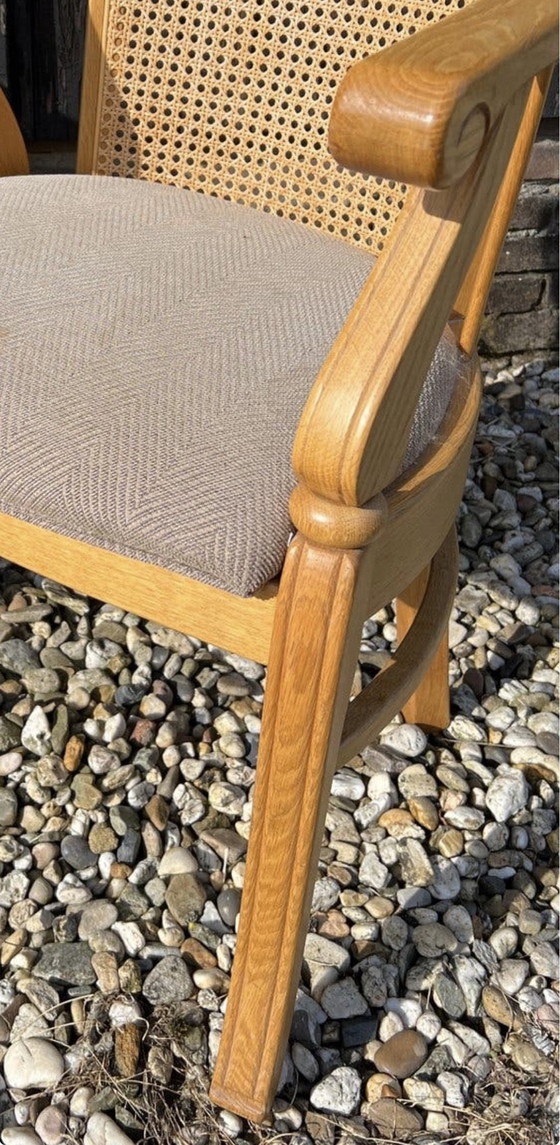 4 poltroncine da pranzo in rovere chiaro, Sedie da pranzo, Rattan, Tessile, Giallo (foto 5 di 5)