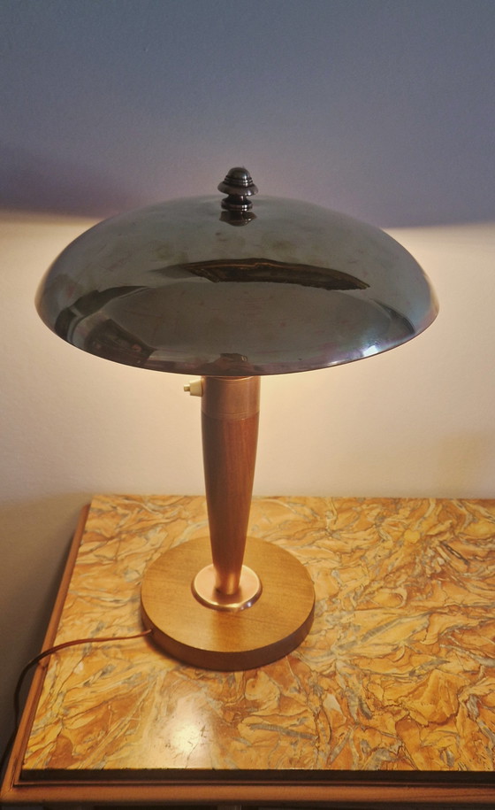 Image 1 of Art Deco verstelbare lamp - Messing en hout