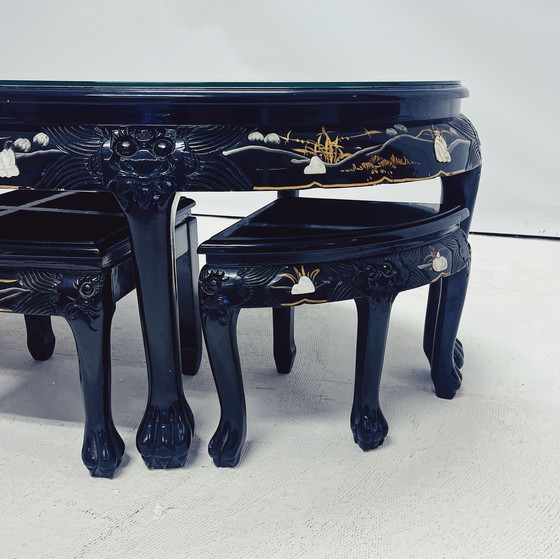 Image 1 of Chinese Coffee Table With 6 Matching Stools