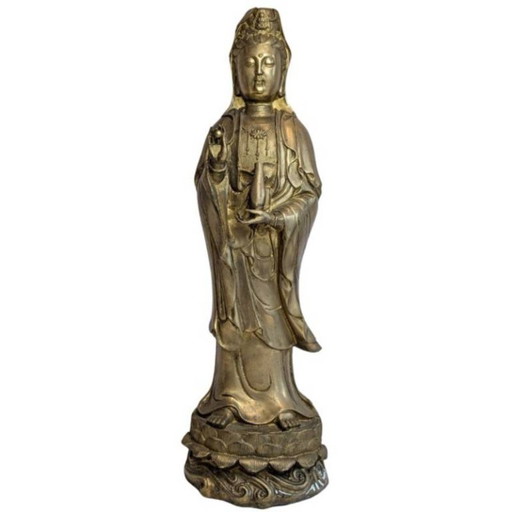 Guanyin debout en bronze antique – Chine, XIXe siècle – beeldhouwkunst, Copper