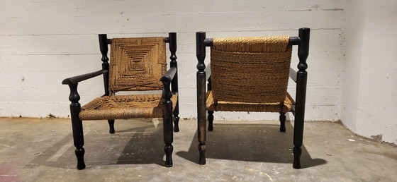 Image 1 of 2 Stühle aus Holz mit Seil im Stil von Adrien Audoux & Frida Minnet