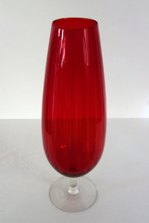 Grand vase en verre rouge 50cm vintage