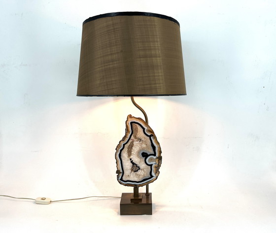 Image 1 of Lampe de table vintage en tranches d'agate en laiton, 1970