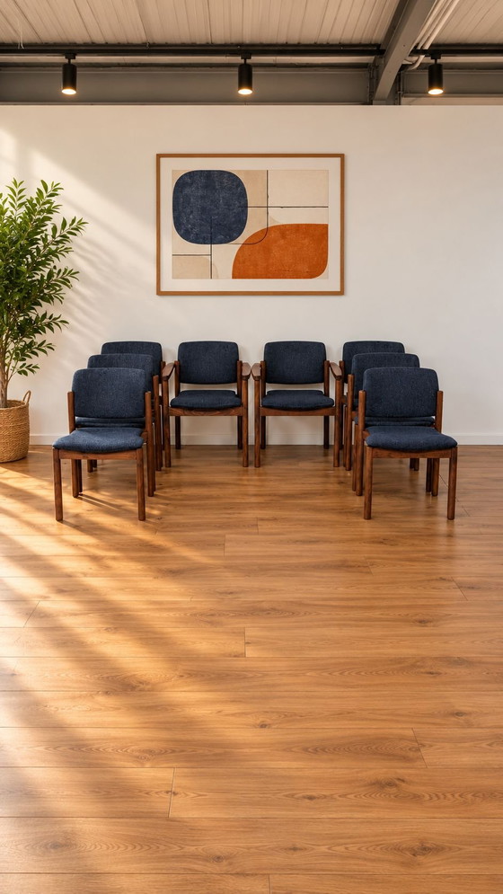 8 sedie da pranzo Kush+co vintage design scandinavo, Tessile, Legno, Blu (foto 4 di 11)