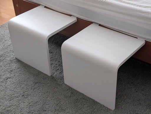 Tables de chevet Auping Auronde blanches, hauteur 34,5 cm – nachtkastjes, Wood