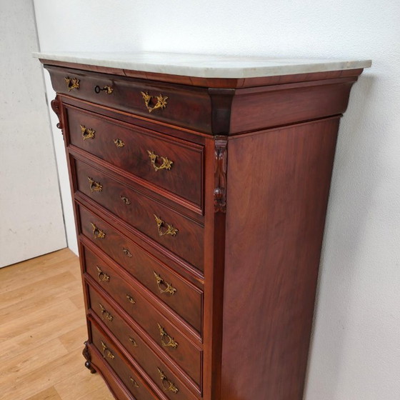 Antike Kommode Semainier mit Marmorplatte, Kommoden, Holz, Braun, Klassiek (Foto 7 von 15)