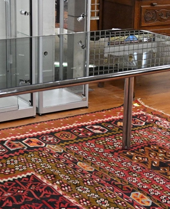 Image 1 of Vintage rectangular dining table with smoked glass and chrome