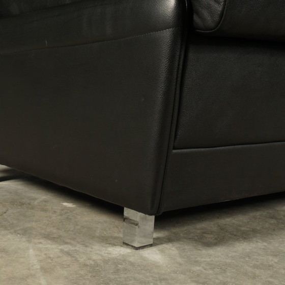 Image 1 of Conjunto de sofás de cuero negro de mediados de siglo (años 60)