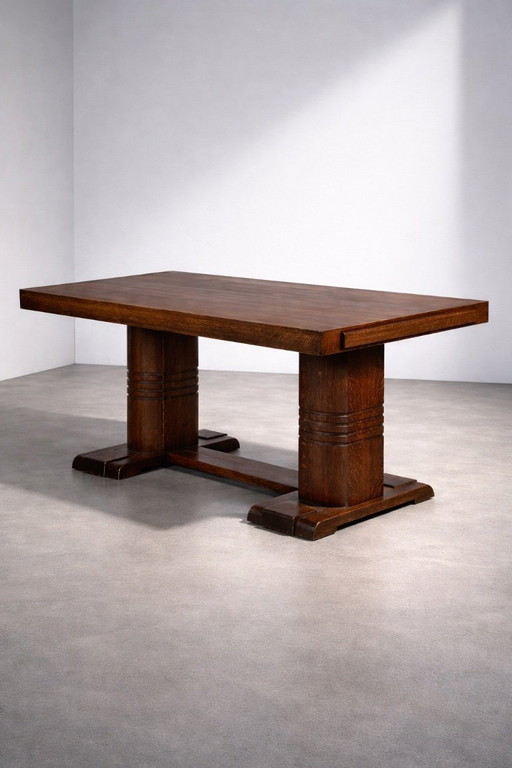 French Art Deco oak table, Dudouyt, 1940