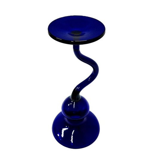 Vintage blauer Kobaltglas-Kerzenhalter, 24 cm