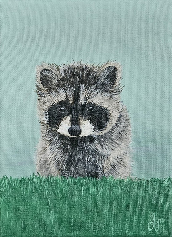 Image 1 of Handmade acrylic painting baby raccoon