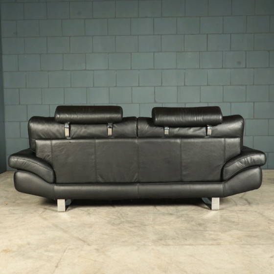 Image 1 of LaNouva Sitzgruppe – Dreisitzer-Sofa mit Zweisitzer-Sofa – schwarzes Leder