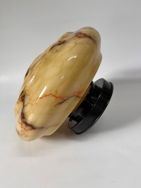 Image 1 of Vintage grote plafonnière gemarmerd glas Art Deco jaren dertig