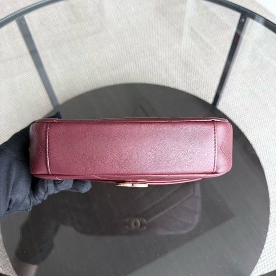 Image 1 of Chanel Flap - 22CM Chevron Calfskin Burgundy Gold Hardware Series 22